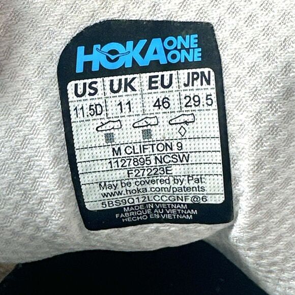 Hoka One One Mens Size 11.5D Clifton 9 1127895 NCSW White Running Shoes Sneakers